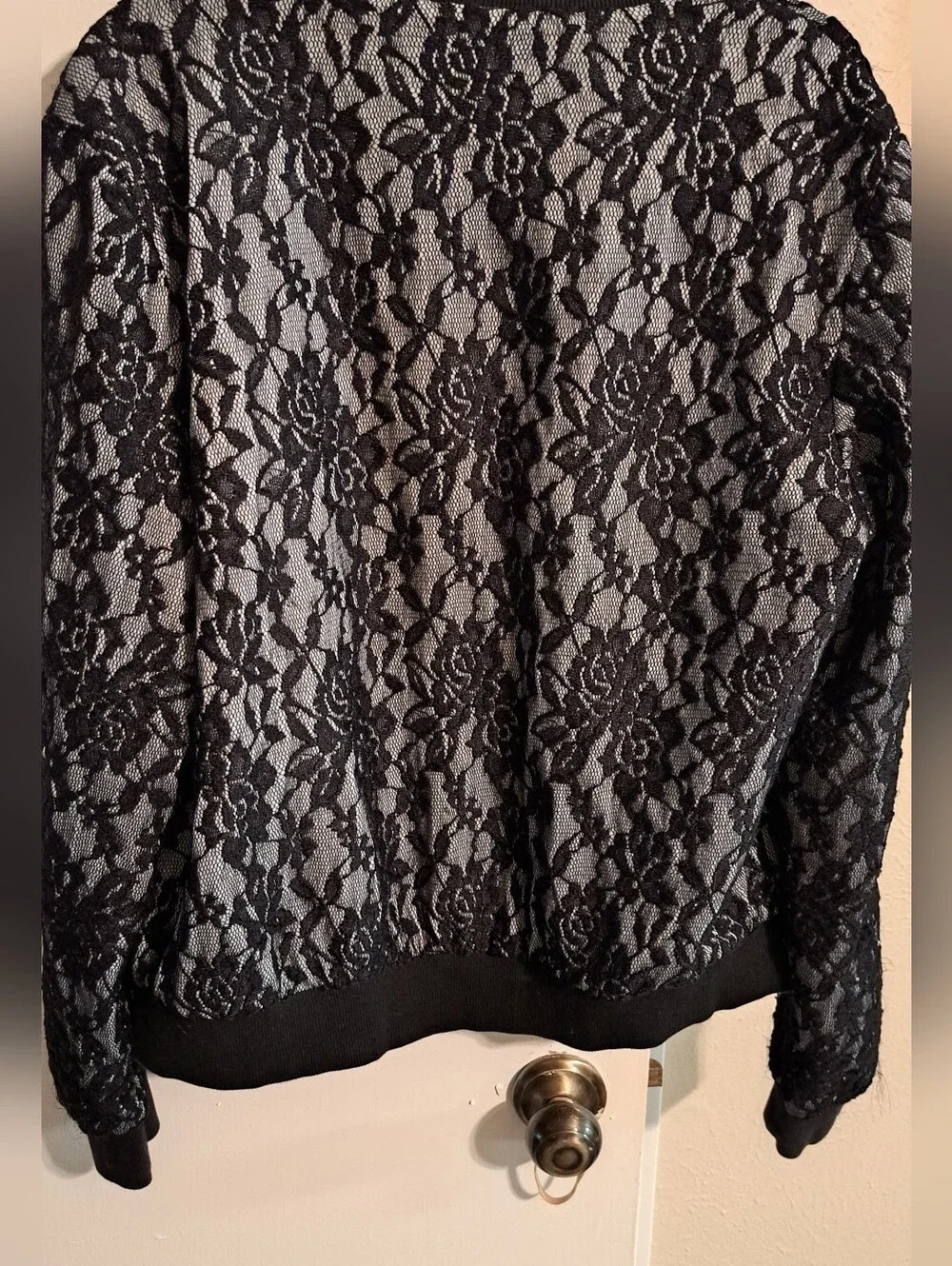 Andrée Black Floral Lace Bomber Jacket | Size M